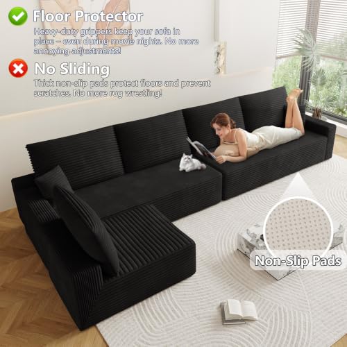 Image of Oversized Modular Sectional Sofa Couch, Large 6 Seater Corner Sofa Modern L Shaped Sectional Couch Cloud Couches for Living Room, Office, Spacious Space, Corduroy, No Assembly Required, Black