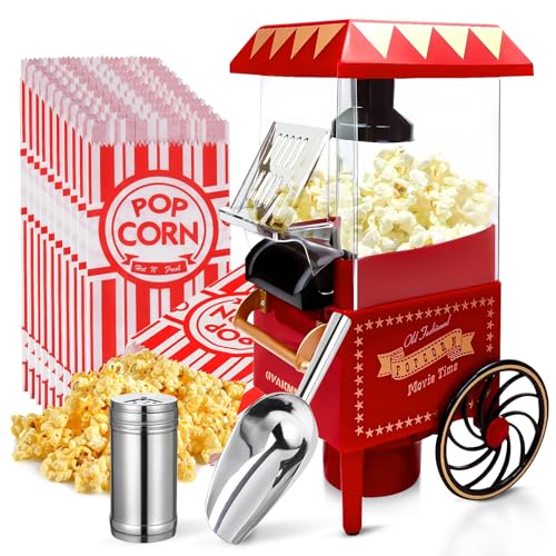 GVAKMM Popcorn-Maschine, Heißluft-Popcorn-Maker-Set, Geschenk-Box, tragbare Popcorn-Popper-Maschine, 10 Tassen, ölfrei, Retro-Stil, kompakt, EU