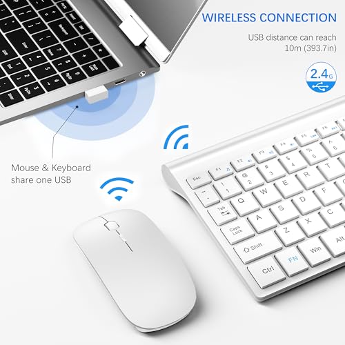 Image of Wireless Keyboard and Mouse Ultra Slim Combo, TopMate 2.4G Silent Compact USB 2400DPI Mouse and Scissor Switch Keyboard Set with Cover, Batteries Included, for PC /Laptop /Windows /Mac - Matte White