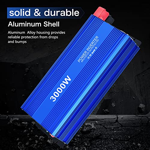 3000W Power Inverter 3000 Watt Modified Sine Wave Inverter With 3 Ac Outlets And 2.4A Usb Port Converter Dc 12V In To Ac 110V Out For Car Rv Truck(Blue) #TOP6