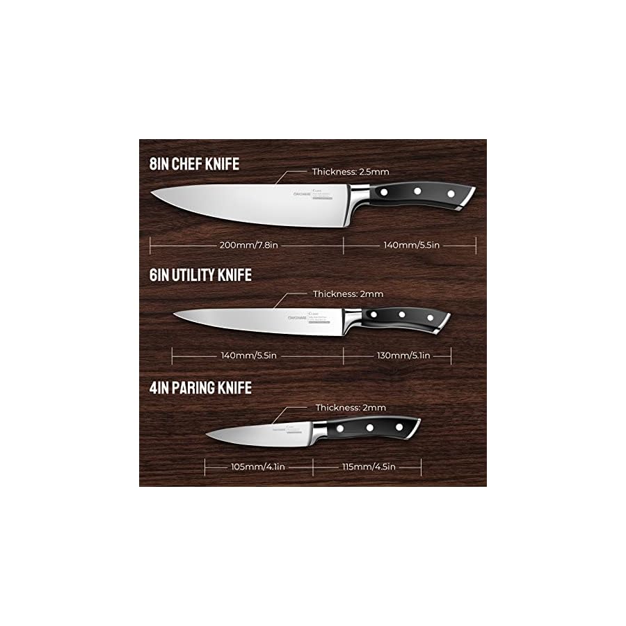 OAKSWARE Kitchen Knife Set 3-Piece, Ultra Sharp Kitchen Knives, Paring Knife and Utility Knife for Kitchen, German Steel & Ergonomic ABS-Handle