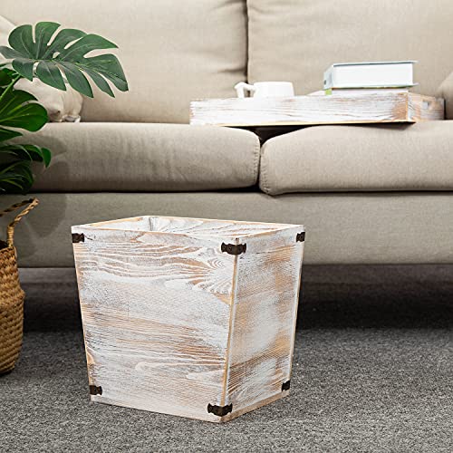 VERGOODR Grey Farmhouse Style Torched Wood Trash Can Waste Bin with Decorative Metal Brackets Trash Can for Bedroom,Living Room, Bathroom & Office (Washed White) - Image 6