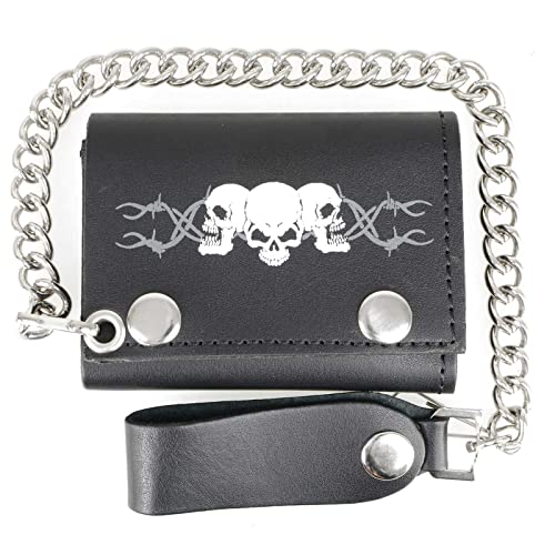 Image of Milwaukee Leather MLW7889 Men's 7.5 inch Black Premium Leather Soft Biker Wallet - Bi-Fold Anti-Theft Stainless Steel Chain
