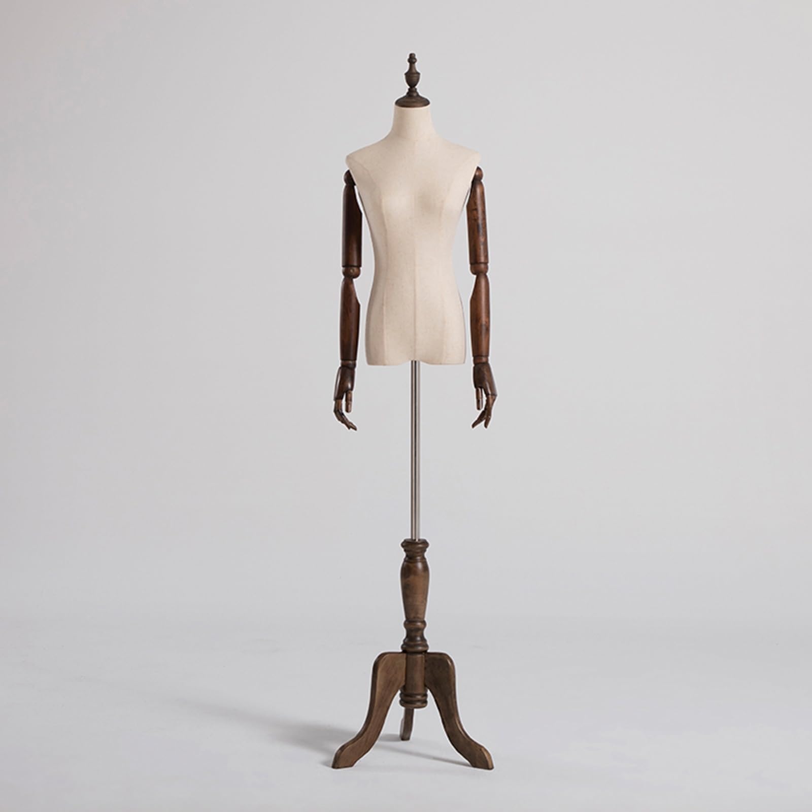 Manichino Sartoriale Donna, Mannequin Body con Braccia in Legno Snodabili, Manichino Mezzo Busto con Treppiede Regolabile, Modello Abbigliamento per Esposizione/Fotografia/Cucito(Brown,M)