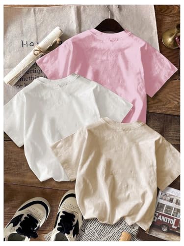 Image of RoseSeek Girl's Shirts 3 Packs Star Butterfly Graphic Tees Crew Neck Short Sleeve T Shirt Casual Tops