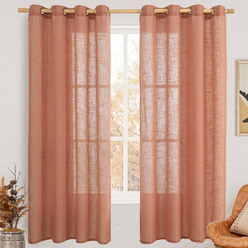 Image of LAMIT Terracotta 72 inch Linen Curtains 2 Panels Set for Living Room, Soft Thick Linen Semi Sheer Light Reducing Bronze Grommet Window Treatments Neutral Drapes for Bedroom, 52 x 72 Inch