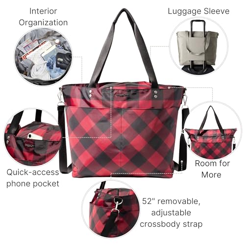 Image of Baggallini Carryall Tote - Lightweight Nylon Zipper Top Weekender Travel Beach Bag w /Luggage Sleeve