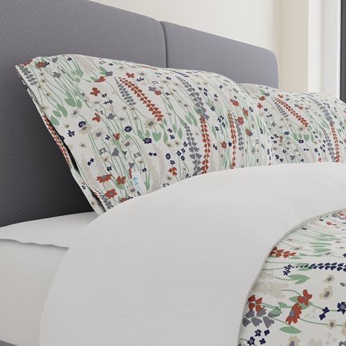Image of QuickZip Sateen Pillowcase Standard /Queen Size (20 inch X 32 inch), Set of 2, 100% Cotton Pillow Covers with Envelope Closure, Wildflower