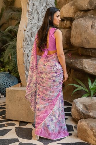 Image of MIRCHI FASHION Women Saree Floral Print Chiffon | Lightweight Festive Occasion Sari for Farewell and Functions with Unstitched Blouse Piece