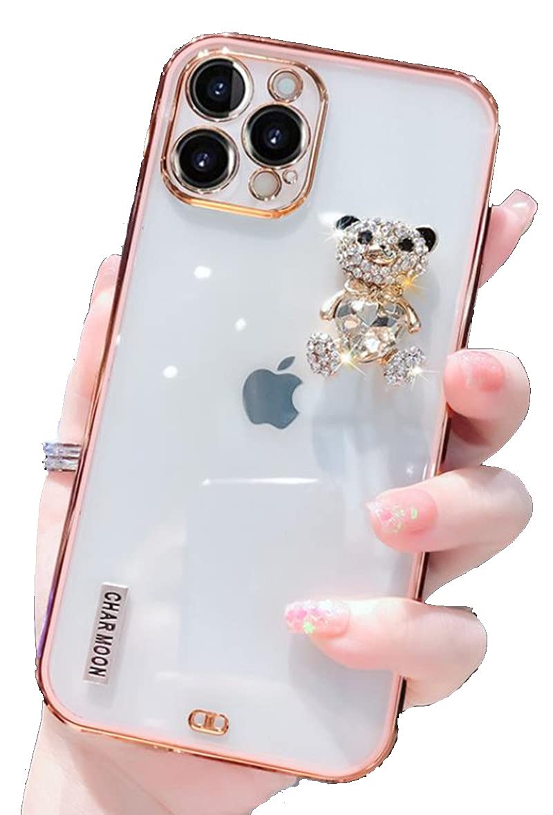 Lozeguyc Case Compatible iPhone 13 Glitter,iPhone 13 Diamond Stylish Pretty Bling Bear TPU Case Slim Hybrid Shockproof Bumper Raised Edge Cover for iPhone 13 6.1" Pink