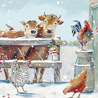 Ling Design Pack of 6 Charity Christmas Cards - 'Looking Over the Fence' - Lovely Design with Cows & Chickens - 6 Cards of 1 Design, Multi, 146 x 146 x 14mm