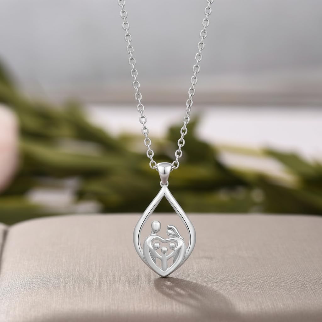 Jewelili Parent and Children Family Necklace Pendant in Sterling Silver 18" Rolo Chain