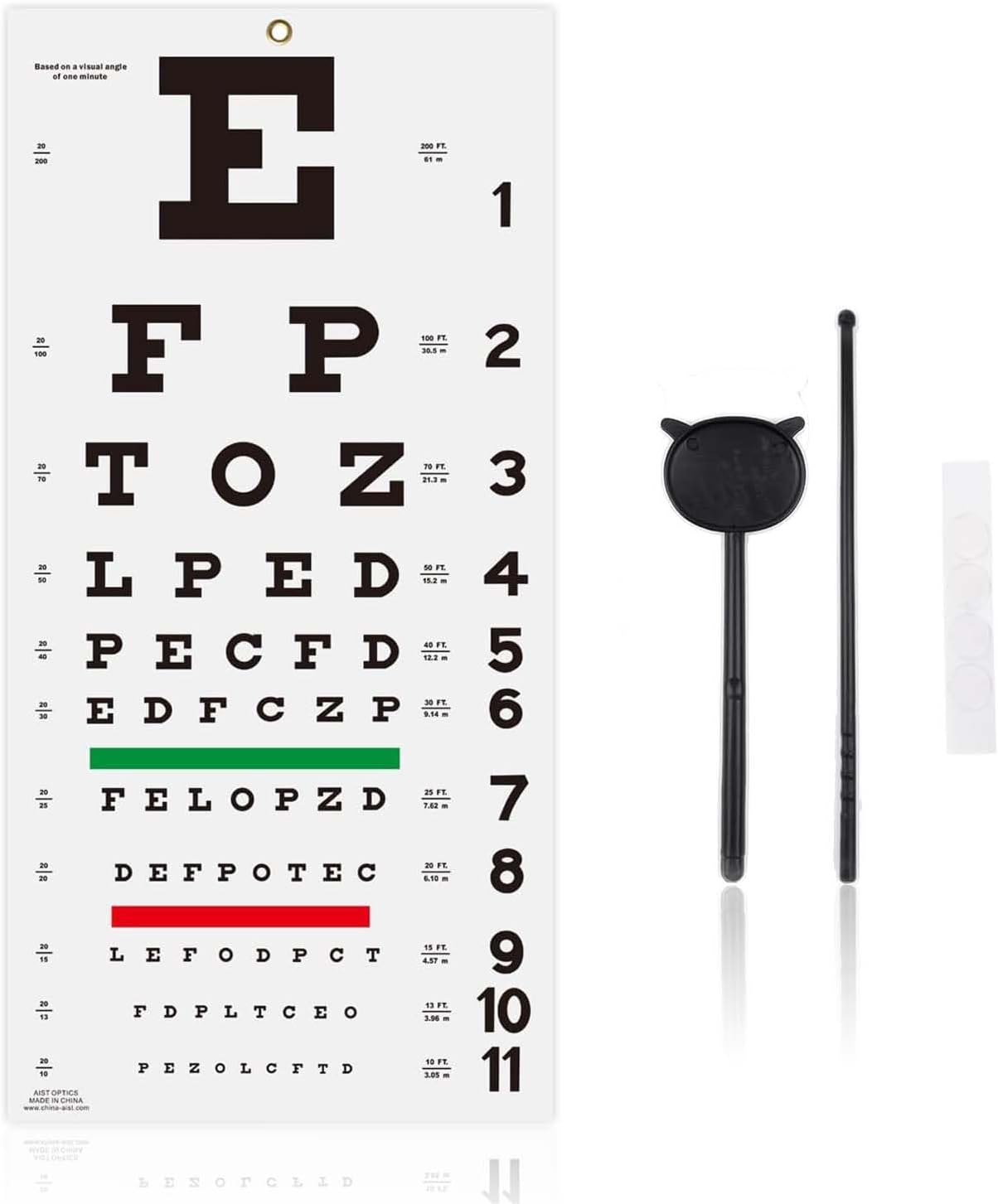 Eye Chart, Eye Exam Chart, Plastic Low Vision Eye Charts Wall Chart with Eye Occluder and Pointer, Eye Charts for Eye Exams for Doctor's OfficeSchool, Home(22x11 Inches)