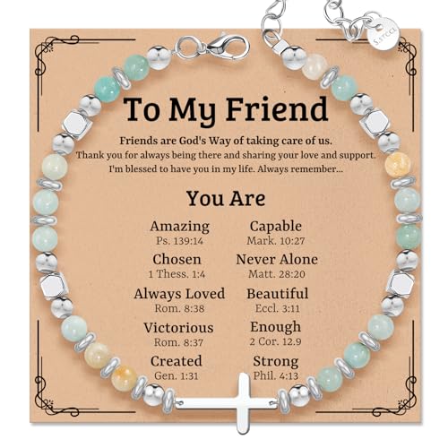 Christian Inspirational Bracelet Gifts for Women: Baptism Graduation Easter Christmas Day Gifts for Daughter Sister in Christ Friend Niece Bestie - Healing Natural Stone Religious Cross Bracelet