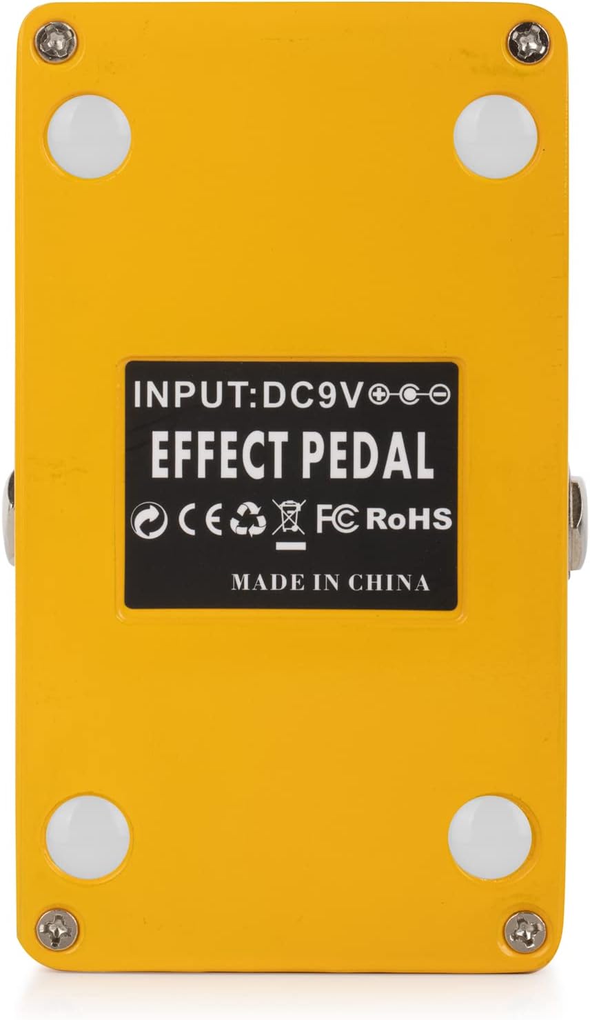 Bottom view of the Caline CP-502 Mellow Drive Pedal, showing regulatory markings and model information.
