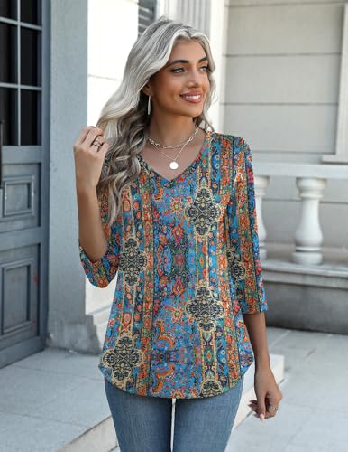 Image of Zeagoo Womens Blouse Casual 3 /4 Length Sleeve V Neck Basic T-Shirts Spring Summer Cute Tunic Tops Business Work Tees