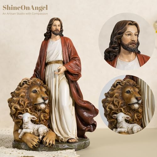 Estatua de Jesús con León y Cordero 10.8 Pulgadas miniatura 3