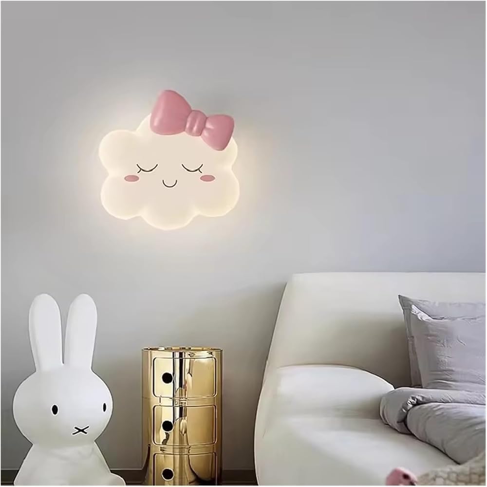 WJJHERRH Cute Children's Room Wall Lamps with Pink Bow Cloud Lamp Romantic Princess Bedroom Bedside(Pink)
