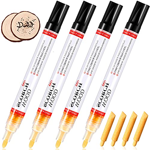 Seajan 4 Pieces Wood Burning Pen Wood Markers Chemical Burning Pen Wood Burned Marker Pen with 4 Pieces Oblique Head Replacement Cores for DIY Projects