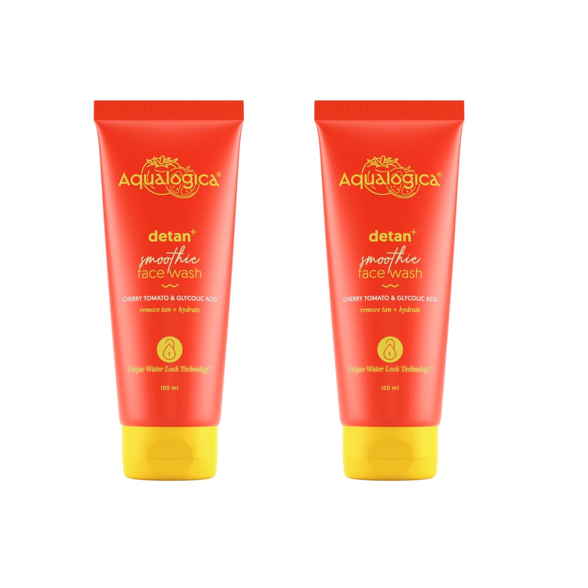 AqualogicaDetan+ Smoothie Face Wash with Glycolic Acid & Cherry Tomato for Men & Women for Tan removal, Hydrates & Gentle Exfoliates -Oily, Dry, Sensitive & Combination Skin -100ml (Pack of 2)