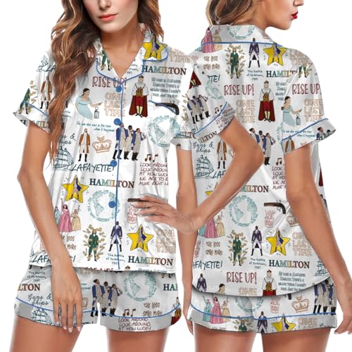 Musical Broadway Satin Pajama Set For Women, Hamilton Satin Gift Souvenir Gift 2 Pieces Pajamas