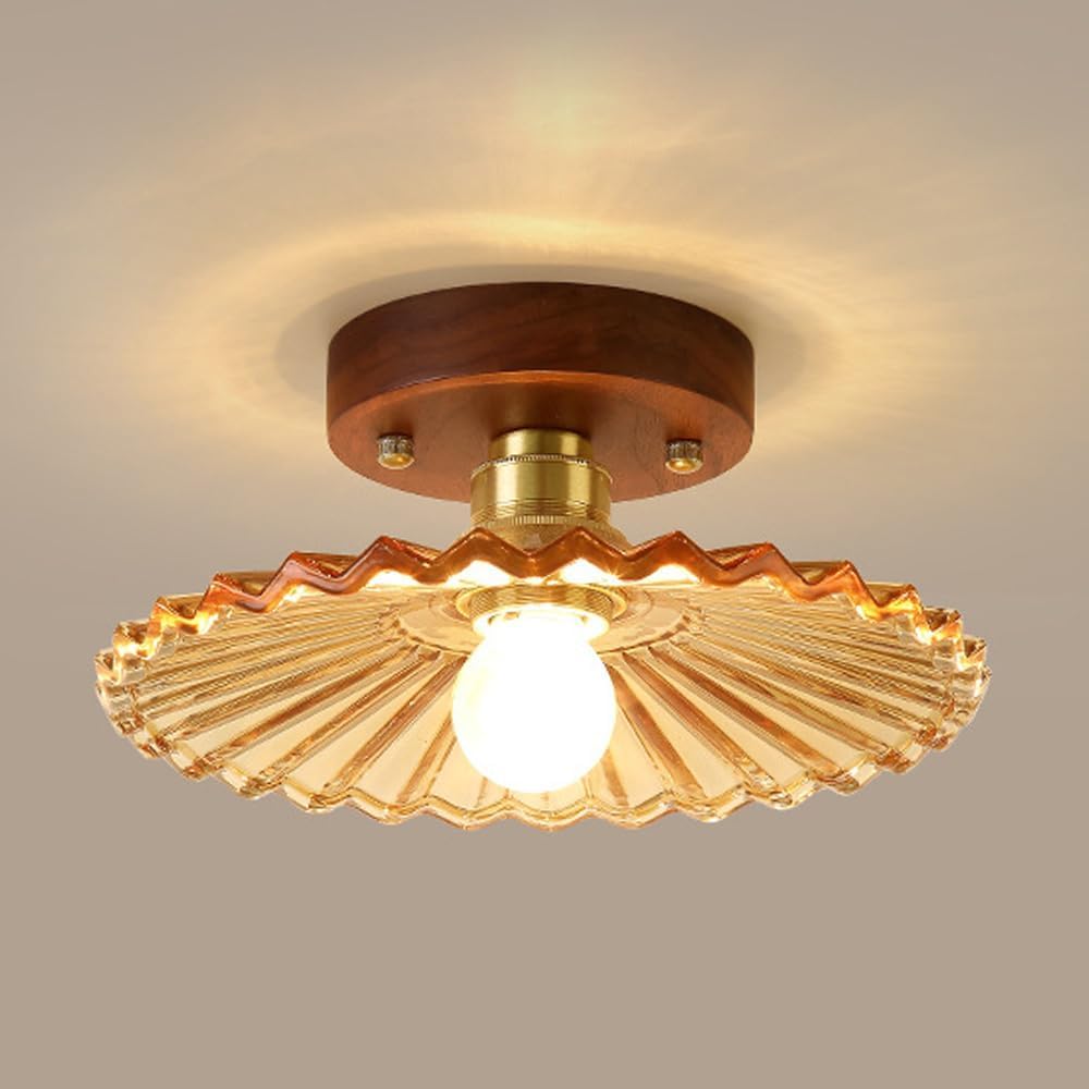 RuuXanthous Clear Glass Hallway Light Nordic Creativity Walnut Kitchen Ceiling Mount Lamp Retro Style Bedroom Chandelier for Bathroom Porch Aisle Stairs Balcony Entrance Hall/a