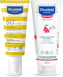 Mustela Combo Protetor Solar Infantil e Adulto FPS 50+ 200 ml Corpo e Rosto + Hidratante Calmante Para Pele Muito Sensível 200 ml