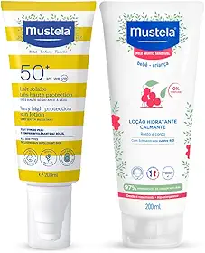 Mustela Combo Protetor Solar Infantil e Adulto FPS 50+ 200 ml Corpo e Rosto + Hidratante Calmante Para Pele Muito Sensível 200 ml