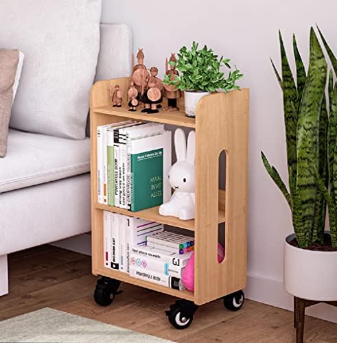 Heehee Mobile Bookshelf on Wheels Bookcase Under Desk Office Cart for Home Office Wooden Bookshelf Sideboard Storage Rack Side Cabinet