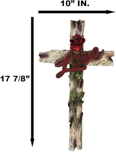 Miniatura 2 de Ebros Gift 18 pulgadas de alto rústico de madera sintética occidental, arte inspirador con tallo de rosa roja, cruz decorativa de pared salvaje oeste