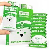 Impossibly Compact Travel Antibacterial Wipes Hand Sanitizer - 99.5% Water and Aloe - Safe for Sensitive Skin & Hypoallergenic Hand Wipes - Travel Essentials For Adults & Kids, 10 Pack Total 60 Wipe