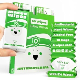 Impossibly Compact Travel Antibacterial Wipes Hand Sanitizer - 99.5% Water and Aloe - Safe for Sensitive Skin & Hypoallergenic Hand Wipes - Travel Essentials For Adults & Kids, 10 Pack Total 60 Wipe