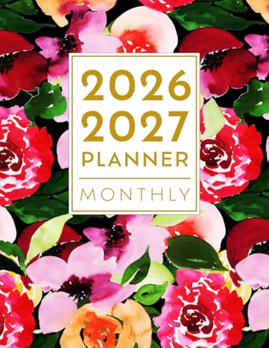 2026-2027 Monthly Planner Women: Large Two Year 8.5 x 11 - January 2026 through December 2027 with Holidays and Inspirational Quotes- Watercolor Floral Cover with Bright Blossoms