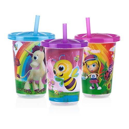 Nuby 3-Pack Stackable Printed Wash or Toss Straw Cups, 10 Ounce, Styles May Vary, Multi (94042)
