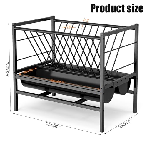 BREUAILY Heuraufe Pferd Metall Groß Heu & Getreide Futterraufe Heavy-Duty Ohne Abfall Freistehende Ziegen Heuraufe Futterspender für Schafe Ziegen Pferde Vieh 107*65*90cm