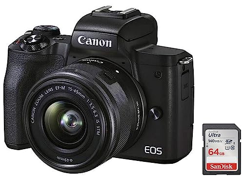 Image of Canon M50 Mark II 15-45mm f3.5-6.3 is STM Digital Zoom Camera (Black) & SanDisk Ultra UHS I 64GB SD Card 140MB /s for DSLR and Mirrorless Cameras, 10Y Warranty