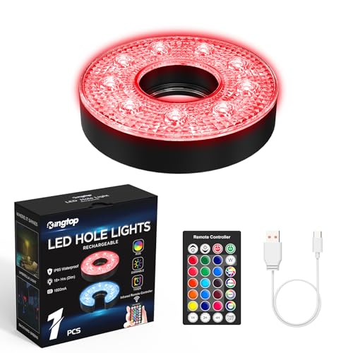 KINGTOP Rechargeable LED Golf Hole Light - Waterproof, Focused Illumination Lens, Remote-Controller, Perfect for Backyard Night Golf Practice Putting Green, Camping, Outdoor Party, O-1Pack