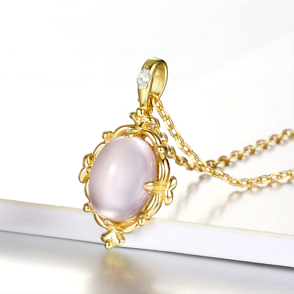 LLXYWJ Massive 925-Edelstein-Halskette für Damen, 100% natürlicher Opal-Rosenquarz-Charm-Anhänger