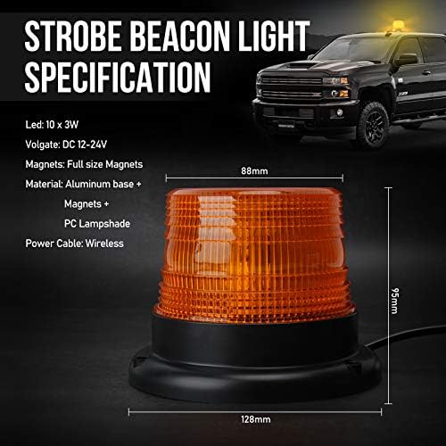 OPP ULITE LED Strobe Beacon Light Amber Emergency Magnetic Warning Lamp 7 Flashing Mode 30W 12V-24V Strobe Flashing Lights for Vehicle Forklift Truck Tractor Golf Carts UTV Car Bus (WL-820)