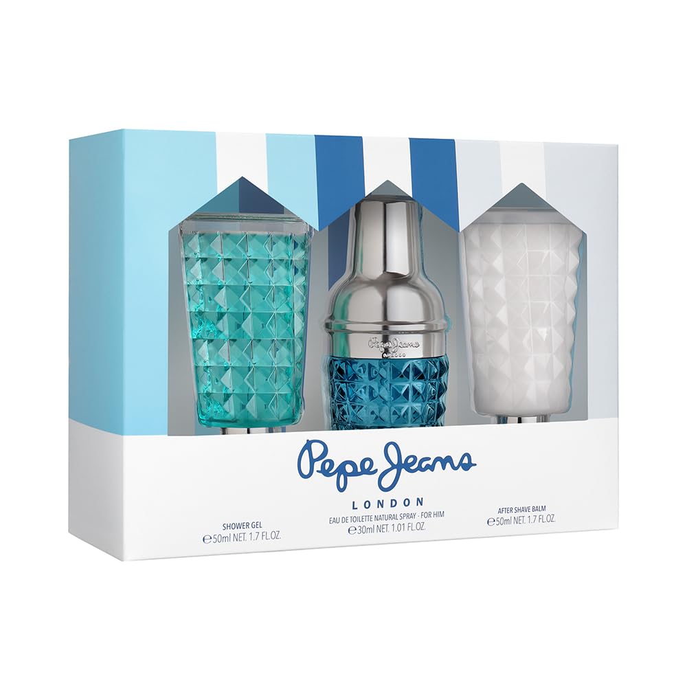 Pepe Jeans Life Is Now For Him Estuche Regalo Perfumes Hombre Pack de 3 Piezas Eau de Toilette 30ml, After Shave 50ml y Shower Gel 50ml Set Fragancia Aromática y Amaderada