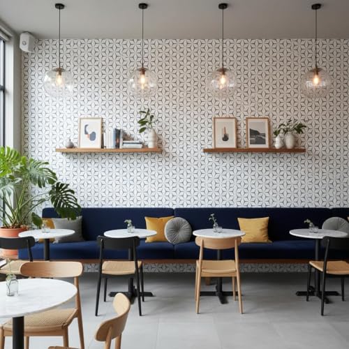 Image of VKR Blue and White Hexagon Geometric Peel and Stick Wallpaper, Self Adhesive Waterproof PVC Wall Sticker for Kitchen, Wardrobe, Furniture and Home Decor (45 x 300 cm)