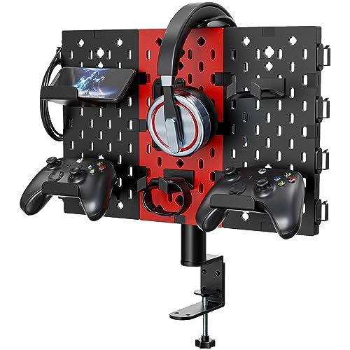 PUTORSEN Headphone and Controller Holder for Desk, Rotatable DIY Modular Headphones Holder & Controller Stand with Cable Hooks, Clamped Above/Under Desk for Xbox PS5 PS4 Switch Controller