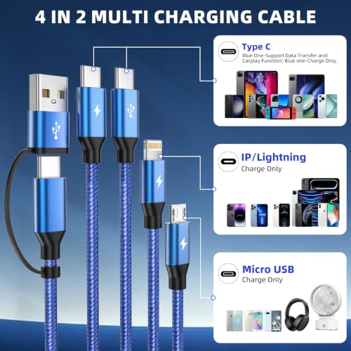 Image of 4 in 2 USB A /C Multi Charging Cable, Charging Cords for Multiple Devices