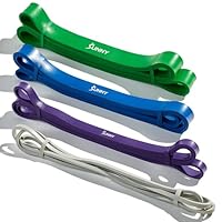 Sunny Health & Fitness Natural Latex Resistance Bands (Single or Combo Set) – 100, 140, 160, 180 & 15–95 LB for Strength Training, Squat Rack, Power Cage, Home Gym, Stretching, Physical Therapy