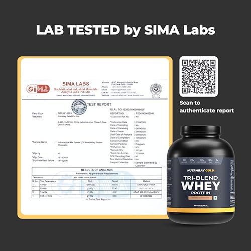 Image of Nutrabay Gold Tri Blend Whey Protein Powder - 2kg, Rich Chocolate Creme | 25g Protein, 5.5g BCAA | Concentrate, Isolate, Hydrolyzed Protein | Muscle Growth & Recovery | Gym Supplement for Men & Women