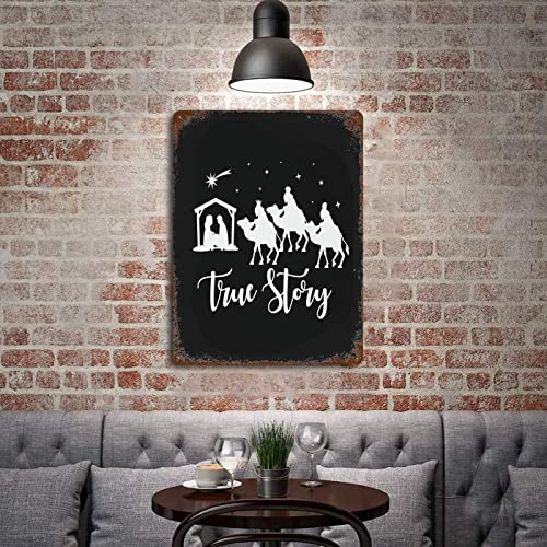 Wodevor Gift For Christian Aluminum Sign Outdoor Signs True Story Plaque Tin Sign For Garage Man Cave Shop Bar Pub Decor 12"X16" Merry Christmas Sign For Plaque Poster Cafe Wall Art Gift #TOP3
