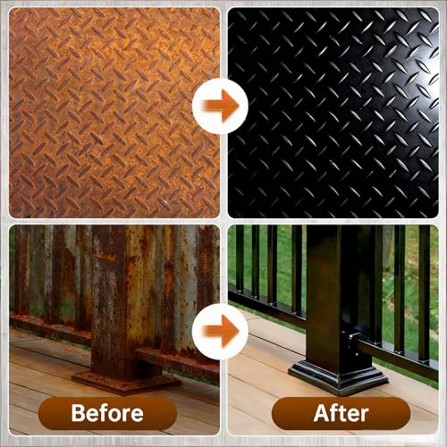 Image of Rust Converter & Metal Primer, 2-in-1 Black Rust Remover Paint Water-Based Metal Preventive Coating Heat Resistant UV Stable for Automotive, Industrial, Indoor Outdoor Use, Trailers, Fences, 35oz