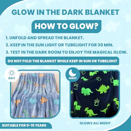 Image of TONY STARK Big Size Glow in The Dark Blanket for Kids, 0-15 Years |200x152 Cm| Soft Flannel Fleece Throw, Cozy & Warm All-Season Radium Blanket, for Boys & Girls - (Jurrasic Adventure)