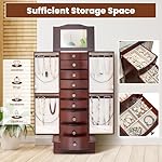 AVAWING 8 Drawers Jewelry Armoire, Standing Jewelry Box with Top Flip Makeup Mirror, Wood Jewelry Cabinet with Side Swing Doors for Women, Brown - Image 2