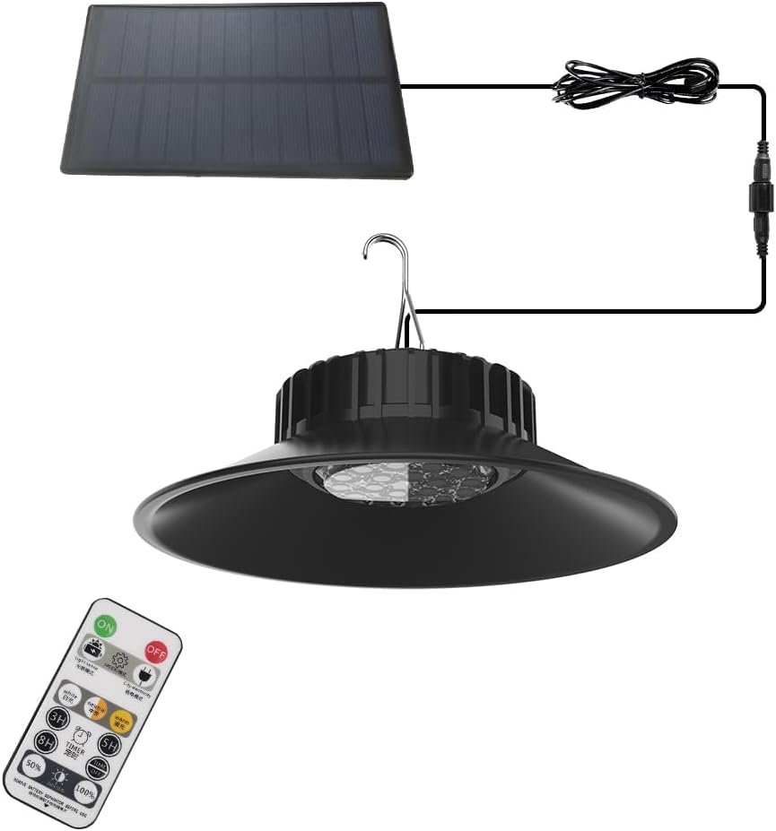 Gigawatts GW-712 Solar Pendant LED Light with 5.5V/2W Panel 3.7V/2000mAh Lithium Battery & Remote Control 3 Color Temperature IP44 Shed Lamp for Barn Gazebo Storage Room Balcony Umbrella (Pack of 1)